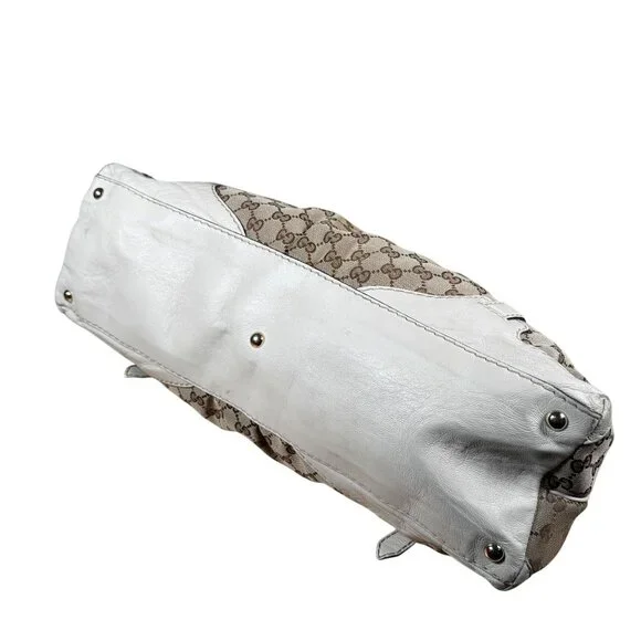 Gucci Beige/White GG Canvas and Leather Medium Horsebit Nail Dome Satchel - Picture 5 of 11